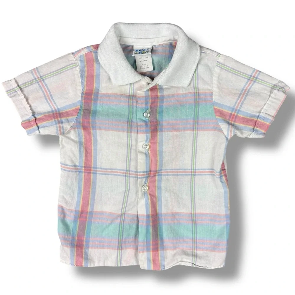 Vintage Nursery‎ Rhyme Pastel Plaid Button Up Shirt Toddler Boy 3T 100%Cotton